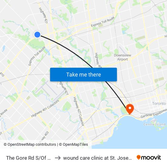 The Gore Rd S/Of Fogal Rd to wound care clinic at St. Joseph's hospital map