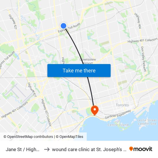 Jane St / Highway 7 to wound care clinic at St. Joseph's hospital map