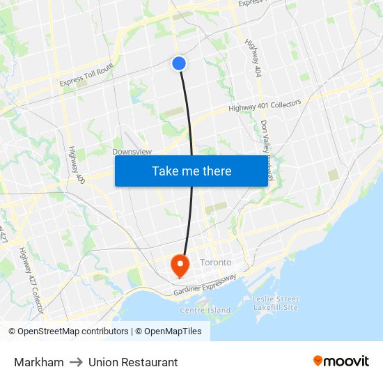 Markham to Union Restaurant map