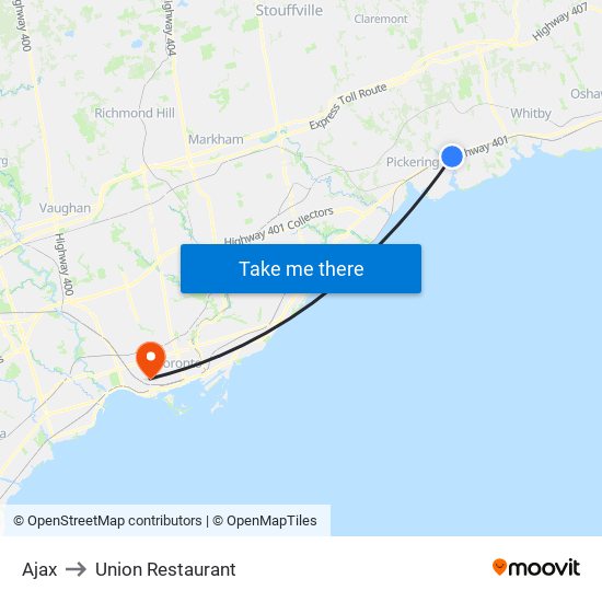 Ajax to Union Restaurant map