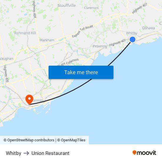 Whitby to Union Restaurant map