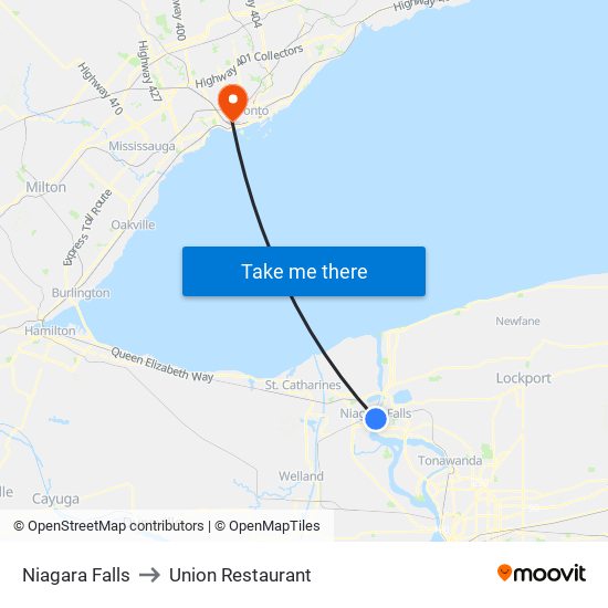Niagara Falls to Union Restaurant map