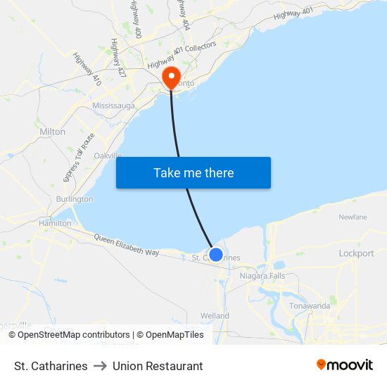 St. Catharines to Union Restaurant map