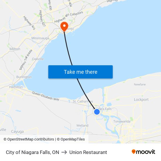 City of Niagara Falls, ON to Union Restaurant map