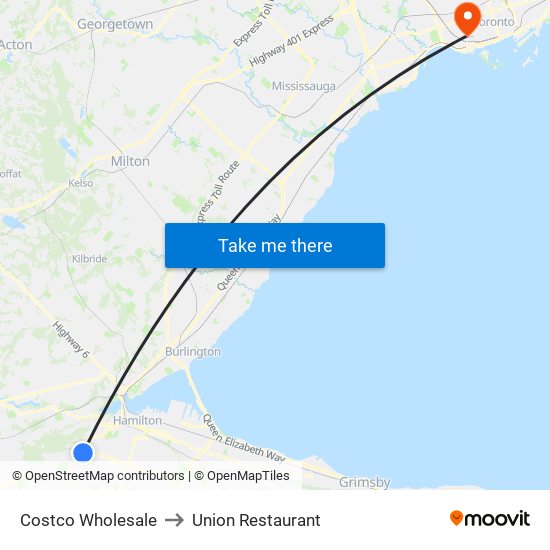 Costco Wholesale to Union Restaurant map