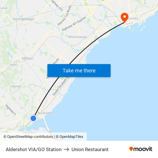 Aldershot VIA/GO Station to Union Restaurant map