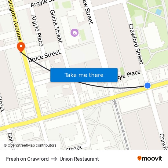 Fresh on Crawford to Union Restaurant map