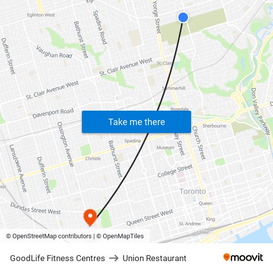 GoodLife Fitness Centres to Union Restaurant map