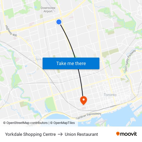 Yorkdale Shopping Centre to Union Restaurant map