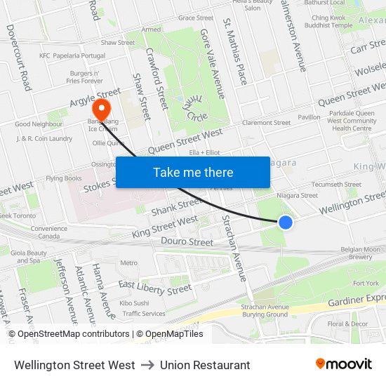Wellington Street West to Union Restaurant map