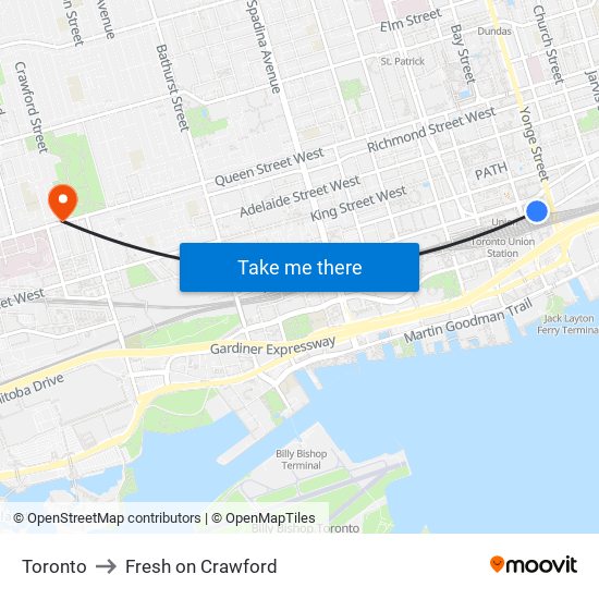 Toronto to Fresh on Crawford map