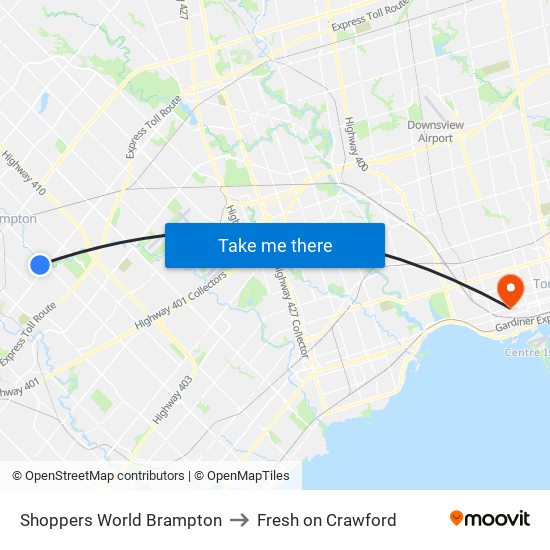 Shoppers World Brampton to Fresh on Crawford map