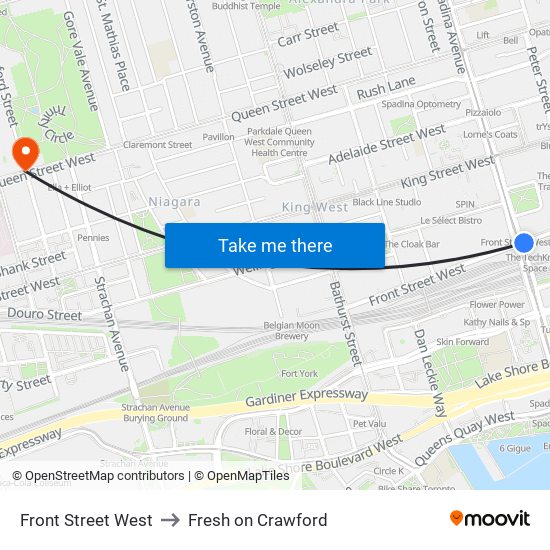 Front Street West to Fresh on Crawford map