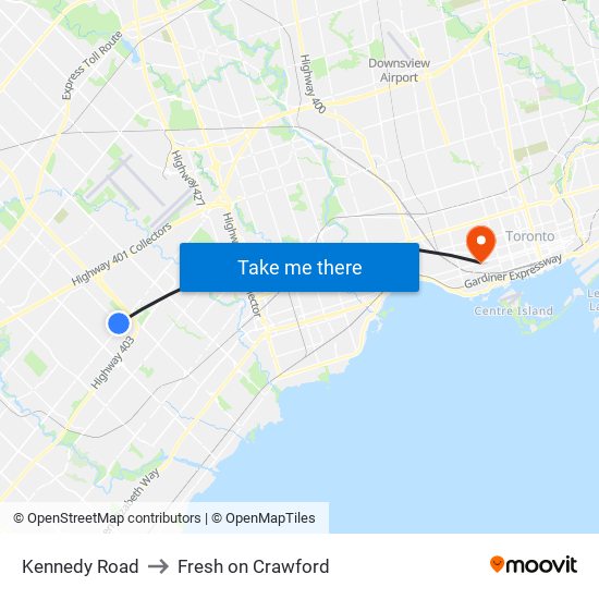 Kennedy Road to Fresh on Crawford map