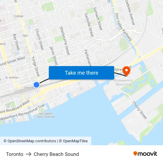 Toronto to Cherry Beach Sound map