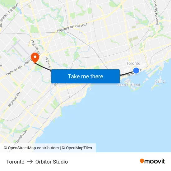 Toronto to Orbitor Studio map