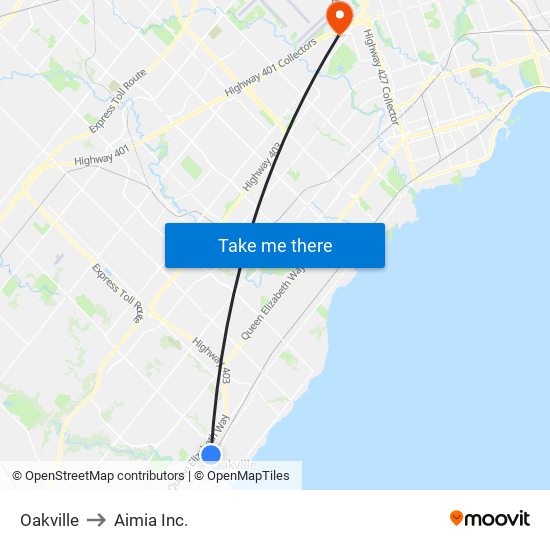 Oakville to Aimia Inc. map