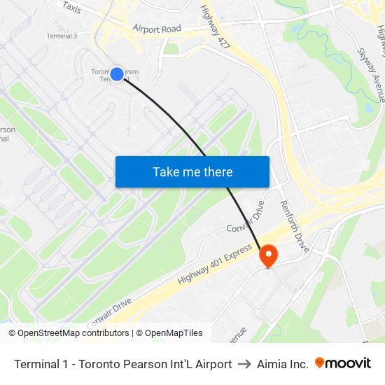 Terminal 1 - Toronto Pearson Int'L Airport to Aimia Inc. map