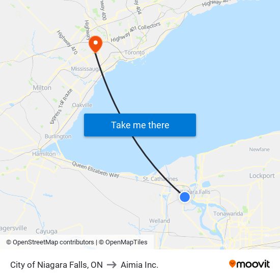 City of Niagara Falls, ON to Aimia Inc. map