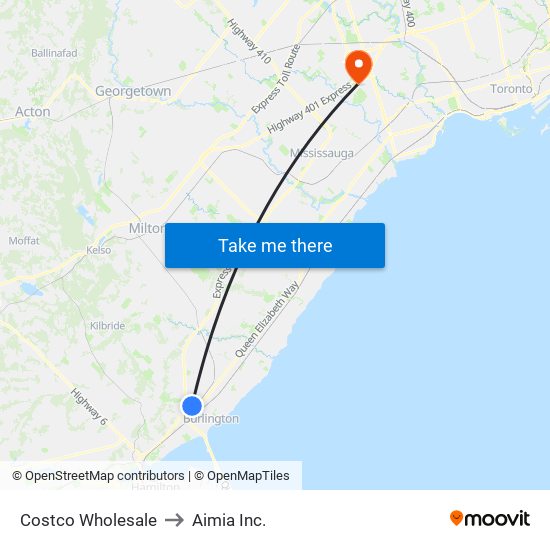 Costco Wholesale to Aimia Inc. map