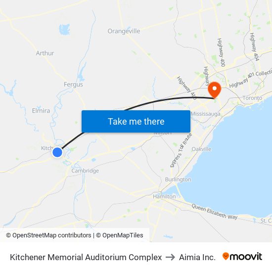 Kitchener Memorial Auditorium Complex to Aimia Inc. map