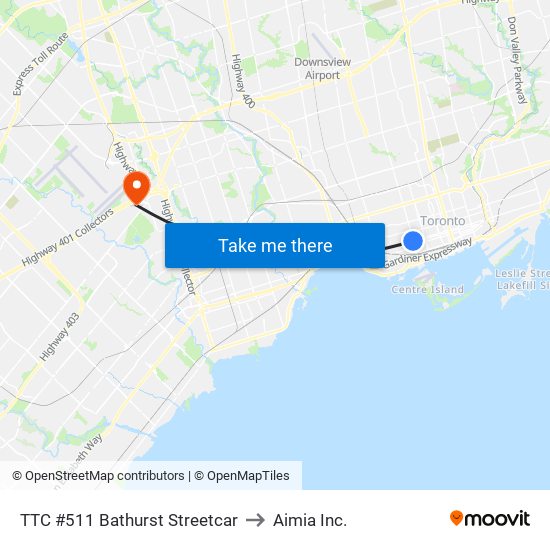 TTC #511 Bathurst Streetcar to Aimia Inc. map