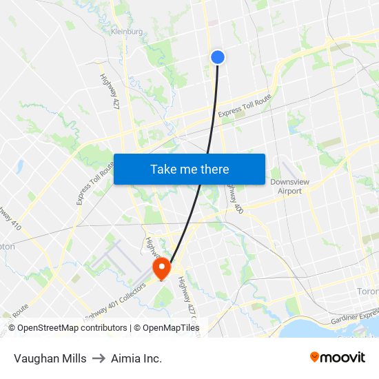 Vaughan Mills to Aimia Inc. map