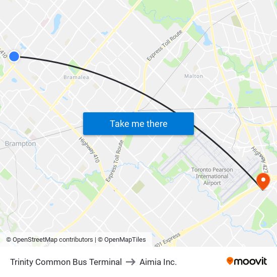 Trinity Common Bus Terminal to Aimia Inc. map