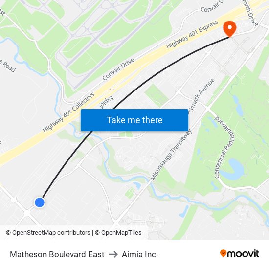 Matheson Boulevard East to Aimia Inc. map