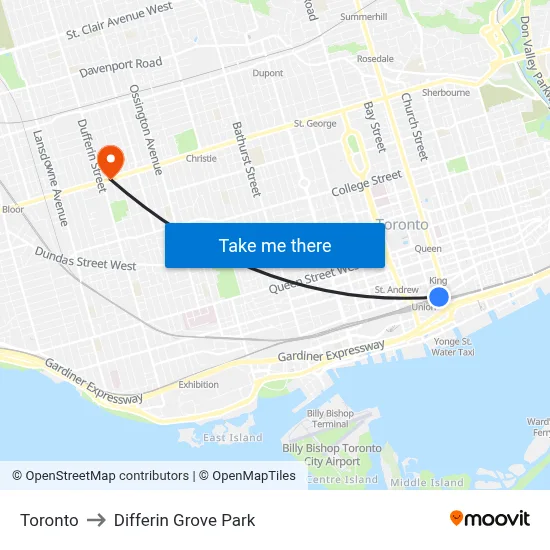 Toronto to Differin Grove Park map