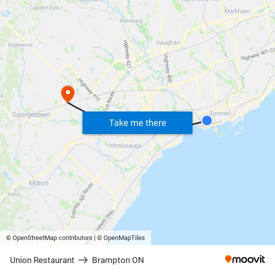 Union Restaurant to Brampton ON map