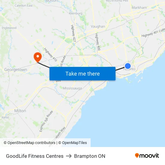 GoodLife Fitness Centres to Brampton ON map