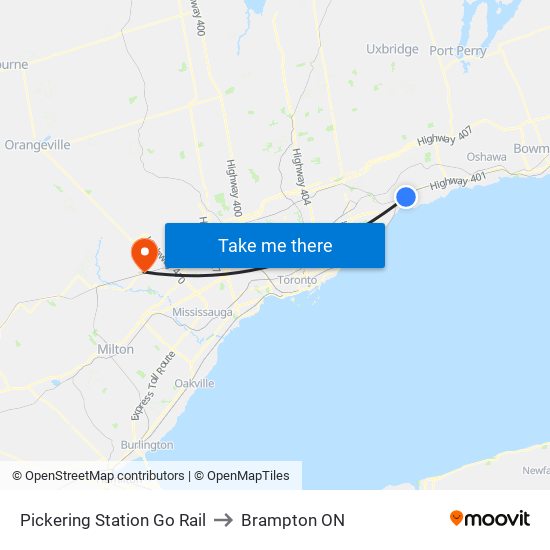 Pickering Station Go Rail to Brampton ON map