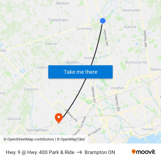 Hwy. 9 @ Hwy. 400 Park & Ride to Brampton ON map