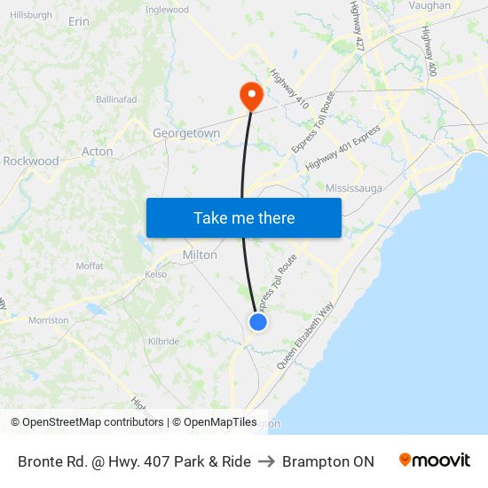 Bronte Rd. @ Hwy. 407 Park & Ride to Brampton ON map