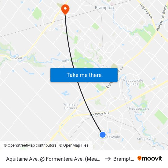 Aquitaine Ave. @ Formentera Ave. (Meadowvale Town Centre) to Brampton ON map