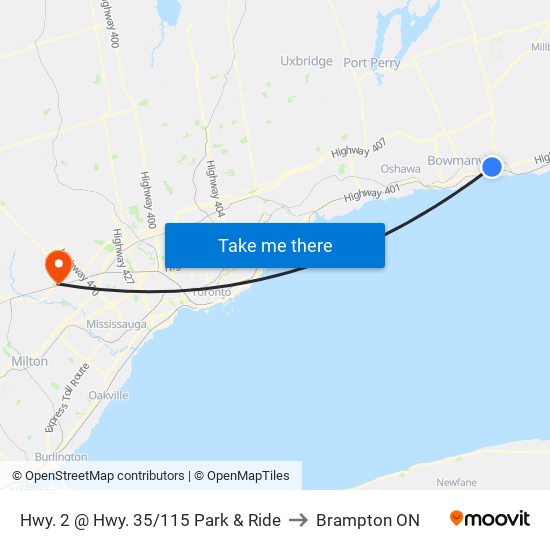 Hwy. 2 @ Hwy. 35/115 Park & Ride to Brampton ON map