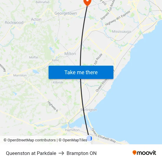 Queenston at Parkdale to Brampton ON map