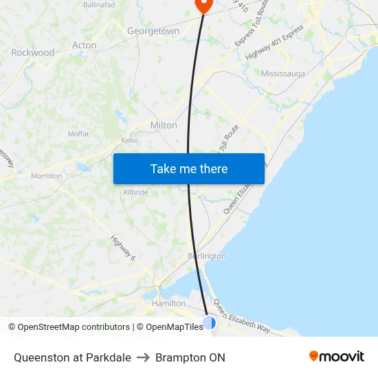Queenston at Parkdale to Brampton ON map