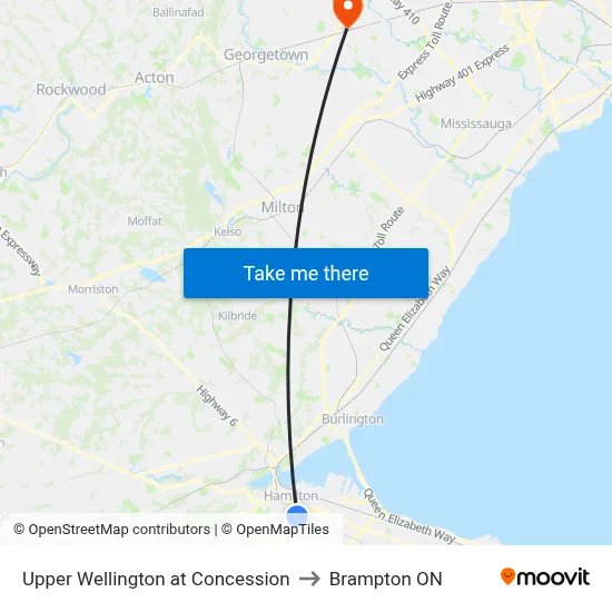 Upper Wellington at Concession to Brampton ON map