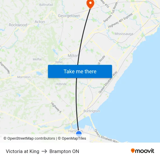 Victoria at King to Brampton ON map