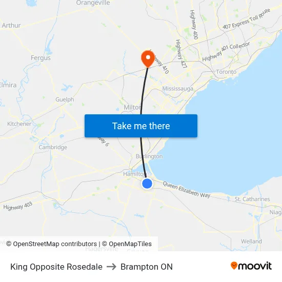 King Opposite Rosedale to Brampton ON map