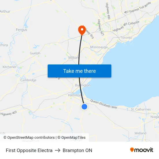 First Opposite Electra to Brampton ON map