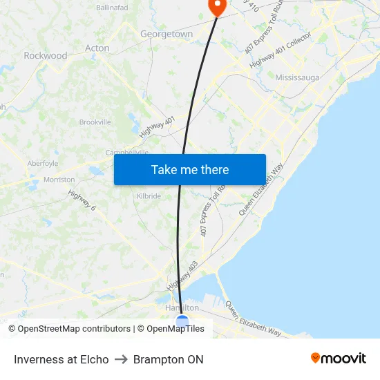 Inverness at Elcho to Brampton ON map