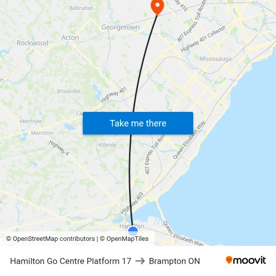 Hamilton Go Centre Platform 17 to Brampton ON map