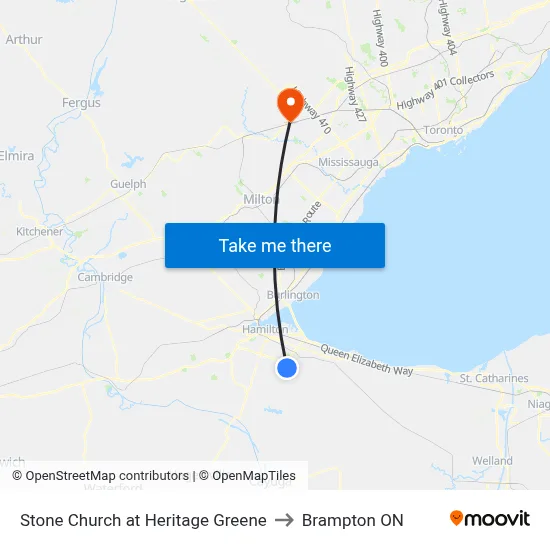 Stone Church at Heritage Greene to Brampton ON map