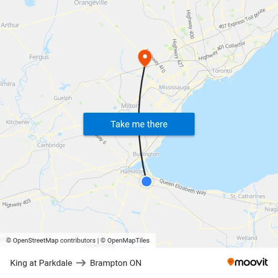 King at Parkdale to Brampton ON map
