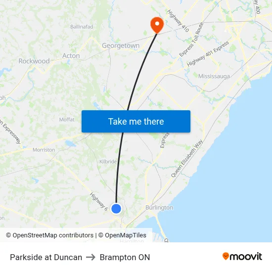 Parkside at Duncan to Brampton ON map