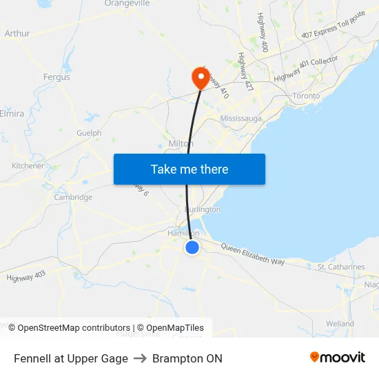 Fennell at Upper Gage to Brampton ON map