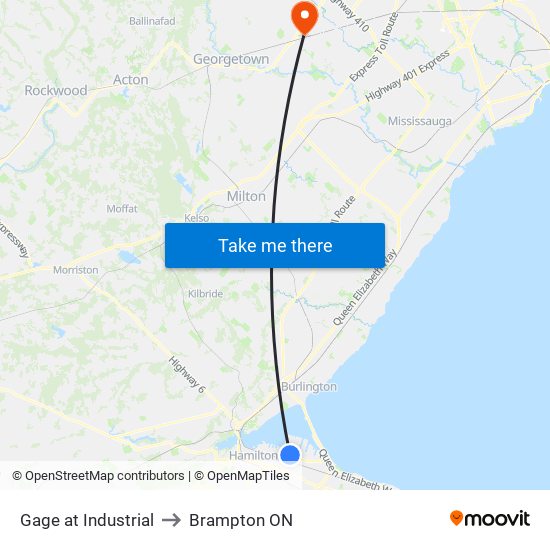 Gage at Industrial to Brampton ON map